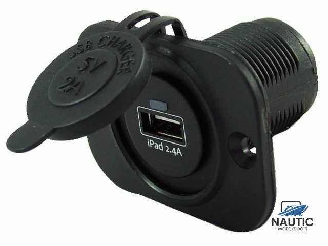 USB stopcontact enkel 2.4A zwart met flush frame