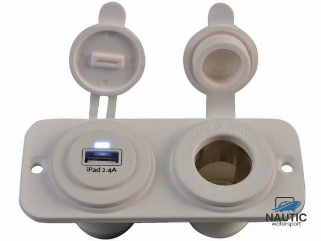Dubbel flush frame wit met USB 2.4A en 12V stopcontact