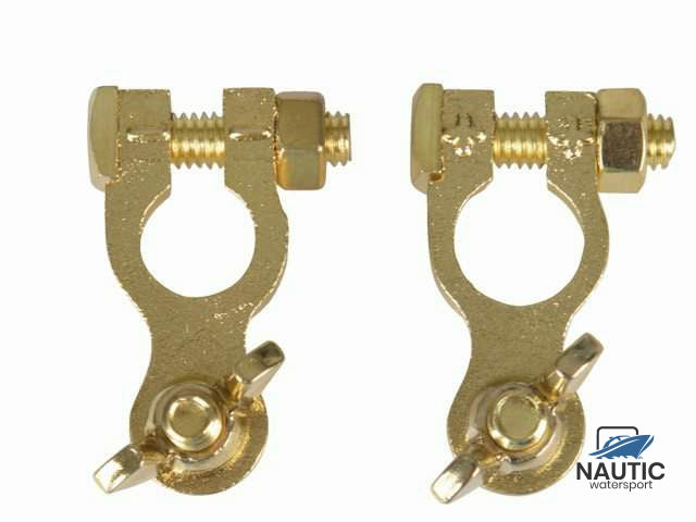 Accuklemmenset koper verguld met vleugelmoer + & -