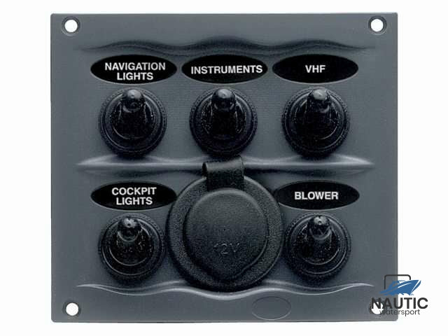 Schakelpaneel 5 schakelaars & 12V stopcontact