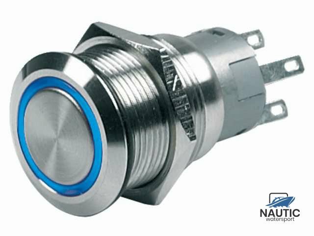 Schakelaar push-button mom on/off 24V blauw