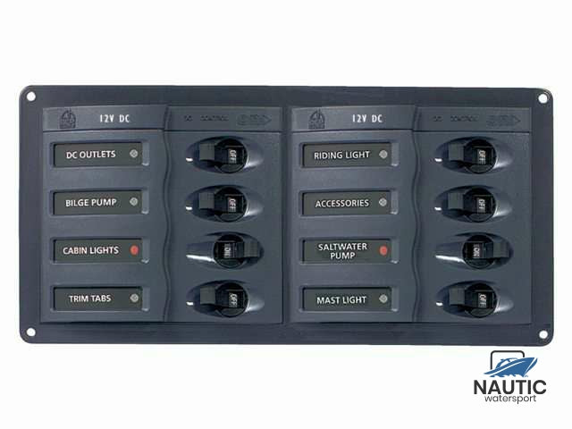 Circuit breaker paneel 12V 8-voudig horizontaal